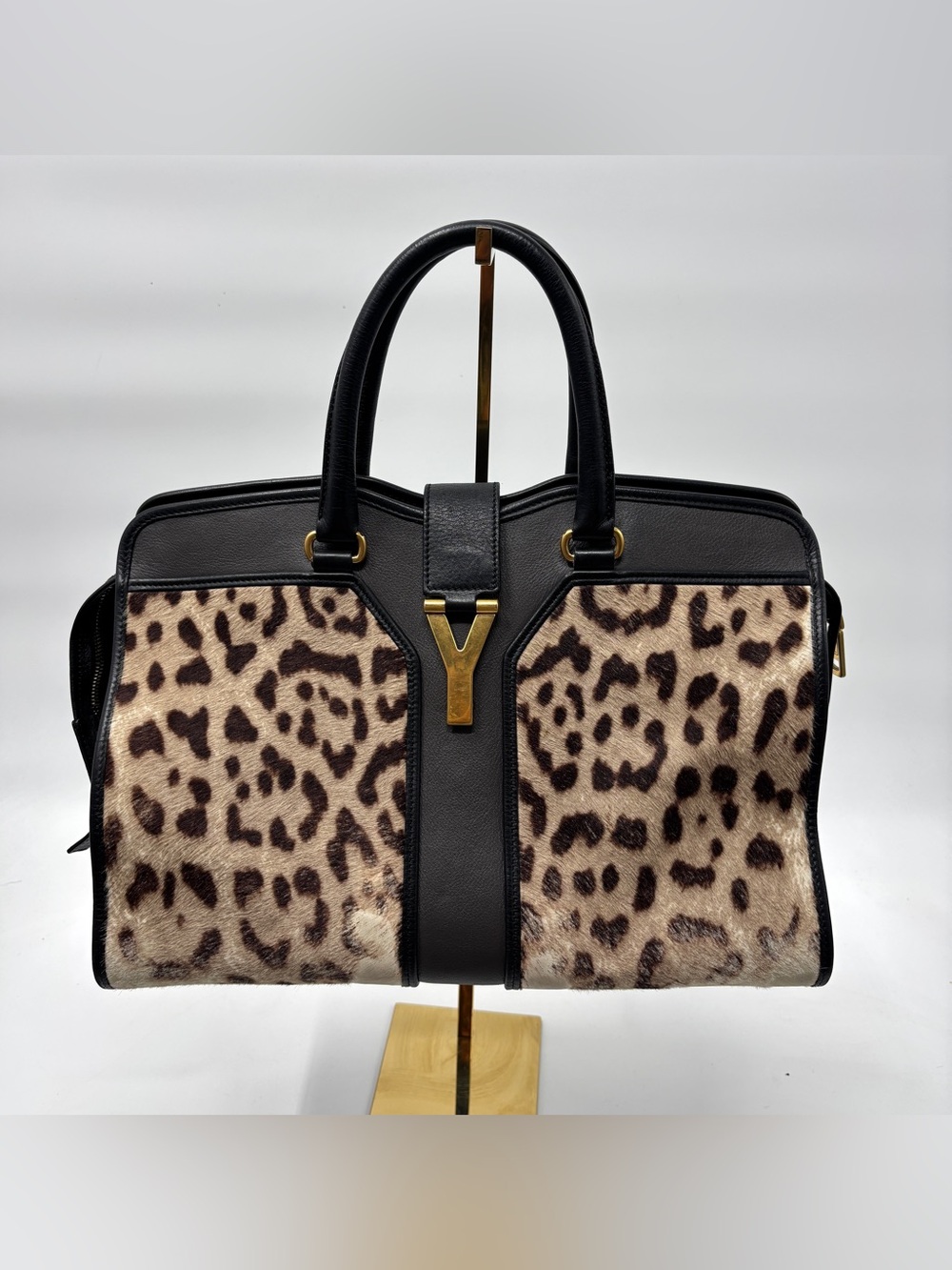 Yves Saint Laurent Cabas Chyc Black/gray Leopard pony hair Tote